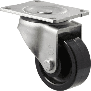 O Series castor, 100mm black nylon wheel, plain bearing, swivel North American (NA) plate, 350 kg load