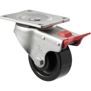 O Series castor, 100mm black nylon wheel, plain bearing, swivel North American (NA) plate, total brake, 350 kg load