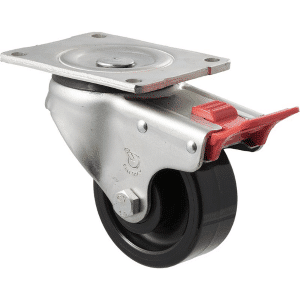 O Series castor, 100mm black nylon wheel, plain bearing, swivel plate, total brake, 350 kg load