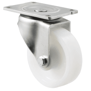 O Series castor, 125mm white nylon wheel, plain bearing, swivel plate, 400 kg load