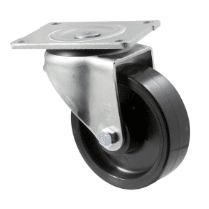O Series castor, 125mm black nylon wheel, plain bearing, swivel North American (NA) plate, 400 kg load