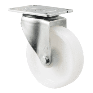 O Series castor, 150mm white nylon wheel, plain bearing, swivel North American (NA) plate, load rating 450 kg