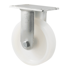 H Series castor, white nylon, plain bearing, fixed North American (NA) plate 150mm, load rating 450 kg