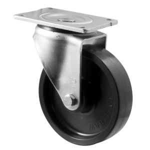 O Series castor, 150mm black nylon wheel, plain bearing, swivel North American (NA) plate, load rating 450 kg