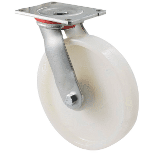 H Series castor, 200mm white nylon wheel, plain bearing, swivel North American (NA) plate, 500 kg load