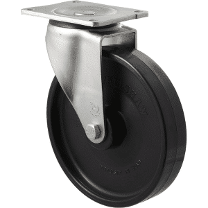 O Series castor, 200mm black nylon wheel, plain bearing, swivel North American (NA) plate, 500 kg load