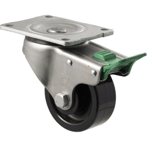 O Series castor, 100mm black nylon wheel, roller bearing, swivel plate, direction lock, 350 kg load