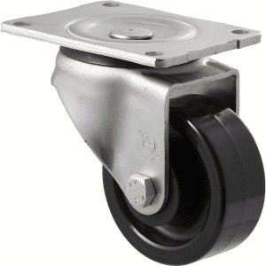 O Series castor, 100mm black nylon wheel, roller bearing, swivel North American (NA) plate, 350 kg load