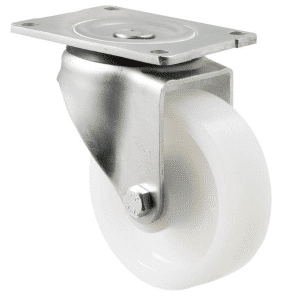 O Series castor, 125mm white nylon wheel, roller bearing, swivel North American (NA) plate, 400 kg load