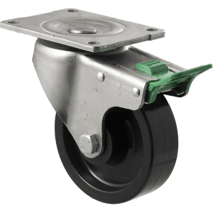 O Series castor, 125mm black nylon wheel, roller bearing, swivel plate, direction lock, 400 kg load