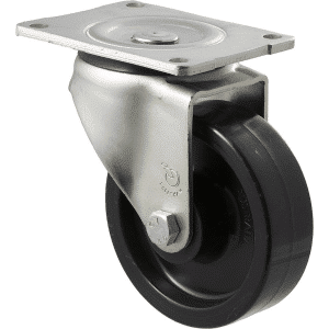 O Series castor, 125mm black nylon wheel, roller bearing, swivel North American (NA) plate, 400 kg load