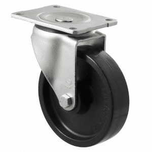 150mm diameter black nylon wheel, roller bearing, swivel plate, load rating 450 kg