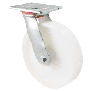H Series castor, 200mm white nylon wheel, roller bearing, swivel plate, 500 kg load