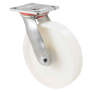 H Series castor, 200mm white nylon wheel, roller bearing, swivel North American (NA) plate, 500 kg load