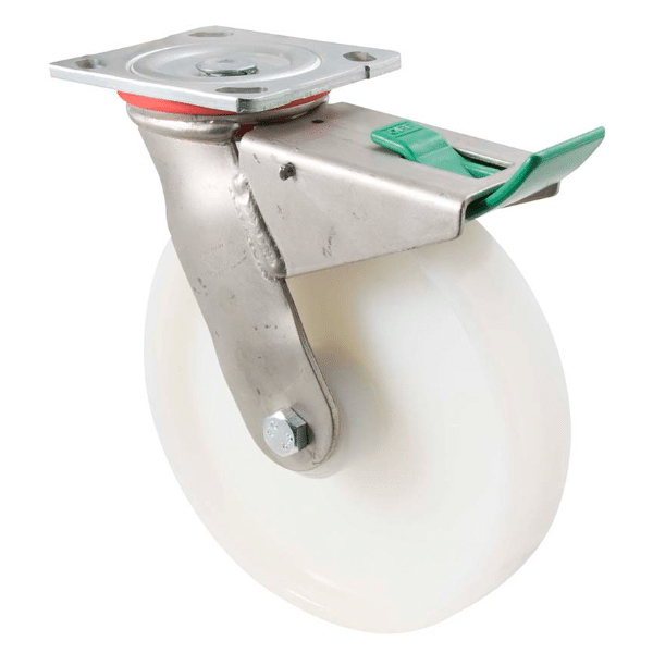 H Series castor, 200mm white nylon wheel, roller bearing, swivel North ...