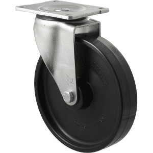 O Series castor, 200mm blacknylon wheel, roller bearing, swivel plate, 500 kg load