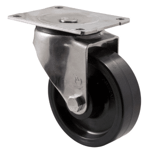 O Series stainless steel specialised castor, 125mm black nylon wheel, SS roller bearing, swivel North American (NA) plate, 400 kg load