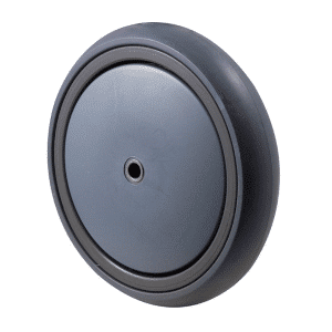 M Series, energy absorbent, 150mm x 40mm grey rubber wheel, plain bearing, 8mm ID (inside diameter), 200 kg load