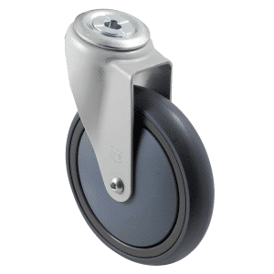 M Series castor, energy absorbent, 150mm grey rubber wheel, plain bearing, swivel bolt hole, powder-coated, 200 kg load