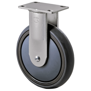 M Series castor, energy absorbent, 150mm grey rubber wheel, plain bearing, fixed North American (NA) plate, Chicago screw axle, 200 kg load