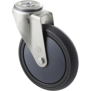 M Series castor, energy absorbent grey rubber, plain bearing, swivel bolt hole, 150mm 200 kg load