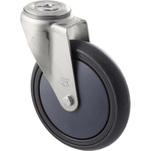 M Series castor, energy absorbent, 150mm grey rubber wheel, plain bearing, swivel bolt hole, grey seal & pedal, 200 kg load