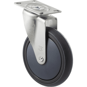 M Series castor, energy absorbent, 150mm grey rubber wheel, plain bearing, swivel plate, Chicago screw axle, 200 kg load