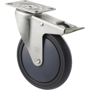 M Series castor, energy absorbent, 150mm grey rubber wheel, plain bearing, swivel North American (NA) plate, direction lock, Chicago screw axle 200 kg load
