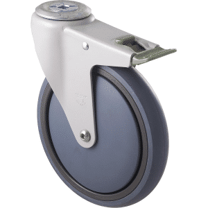 M Series castor, energy absorbent, 175mm grey rubber wheel, plain bearing, swivel bolt hole, direction lock, 200 kg load