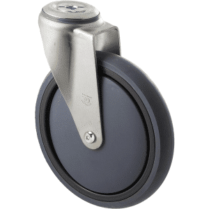 M Series castor, energy absorbent, 175mm grey rubber wheel, plain bearing, swivel bolt hole, Chicago screw axle, 200 kg load