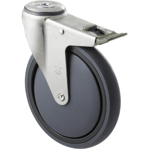 M Series castor, energy absorbent, 175mm grey rubber wheel, plain bearing, swivel bolt hole, direction lock, Chicago screw axle, 200 kg load