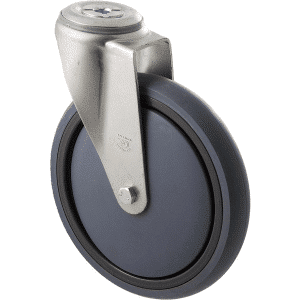 M Series castor, energy absorbent, 175mm grey rubber wheel, plain bearing, swivel bolt hole, grey seal & pedal, 200 kg load