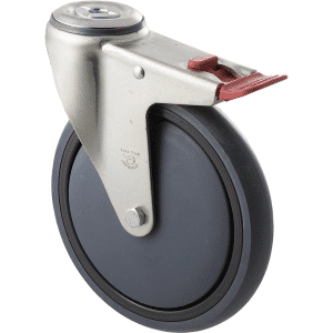 M Series castor, energy absorbent, 175mm grey rubber wheel, plain bearing, swivel bolt hole, total brake, 200 kg load