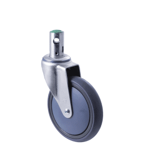 Central locking medical castor, 150mm energy absorbent grey rubber wheel, direction lock, short pintle, precision bearing, Bluestone thread guard, 100 kg load