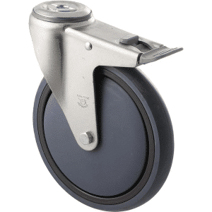 M Series castor, energy absorbent, 175mm grey rubber, precision bearing, swivel bolt hole, total brake, grey seal & pedal, 200 kg load