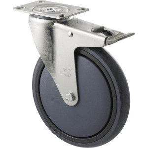 M Series castor, energy absorbent, 175mm grey rubber, precision bearing, swivel North American (NA) plate, direction lock, 200 kg load