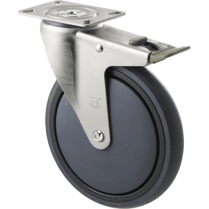 M Series castor, energy absorbent, 175mm grey rubber, precision bearing, swivel North American (NA) plate, direction lock, Chicago screw axle, 200 kg load