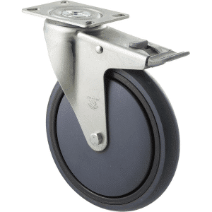 M Series castor, energy absorbent, 175mm grey rubber, precision bearing, swivel North American (NA) plate, total brake, grey seal & pedal, 200 kg load