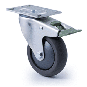 M Series castor, polyurethane on nylon center plain bearing, 100mm, direction lock, Bluestone thread guard, 200 kg load