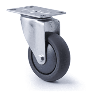 M Series castor, 100mm polyurethane on nylon wheel, plain bearing, Bluestone thread guard, 200 kg load