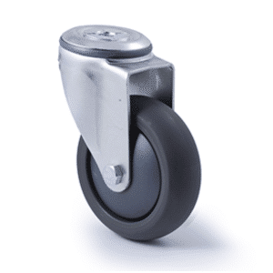 M Series castor, 100mm polyurethane on nylon wheel, plain bearing, swivel bolt hole, Bluestone thread guard, 200 kg load