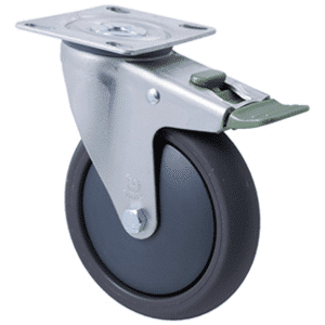 M Series castor, polyurethane on nylon center plain bearing, 125mm, direction lock, Bluestone thread guard, 200 kg load
