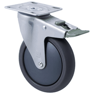 M Series castor, polyurethane on nylon center plain bearing, 125mm, direction lock, Chicago screw axle, Bluestone thread guard, 200 kg load