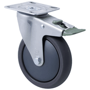 M Series castor, polyurethane on nylon center plain bearing, 125mm, direction lock, Bluestone thread guard, 200 kg load