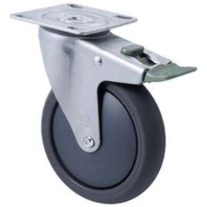 M Series castor, polyurethane on nylon center plain bearing, 125mm, direction lock, Chicago screw axle, Bluestone thread guard, 200 kg load