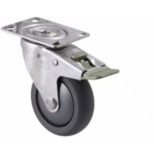 M Series stainless steel specialised castor, 100mm polyurethane on nylon wheel, precision bearing, direction lock, Bluestone thread guard, 200 kg load