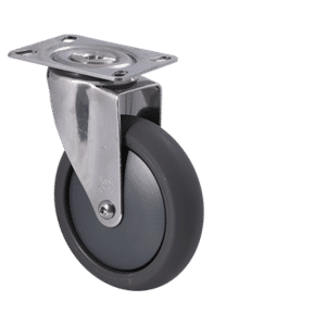 M Series stainless steel specialised castor, 125mm polyurethane on nylon wheel, precision bearing, Bluestone thread guard, 200 kg load