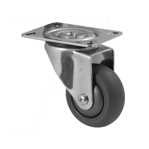 M Series stainless steel specialised castor, 75mm polyurethane on nylon wheel, precision bearing, swivel plate, Bluestone thread guard, 200 kg load