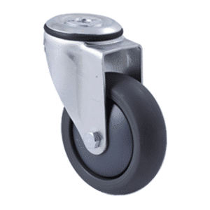 M Series castor, 100mm polyurethane on nylon wheel, swivel bolt hole black seal & pedal, Bluestone thread guard, 200 kg load
