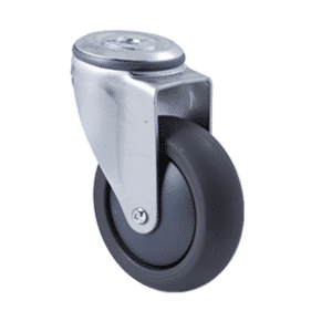 M Series castor, 100mm polyurethane on nylon wheel, swivel bolt hole, Chicago screw axle, Bluestone thread guard, 200 kg load